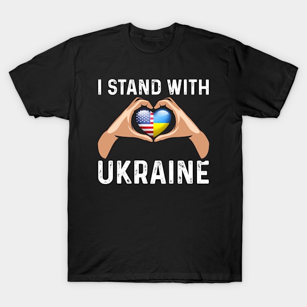 I Stand With Ukraine USA and Ukraine Flags Holding Hands T-Shirt by BramCrye